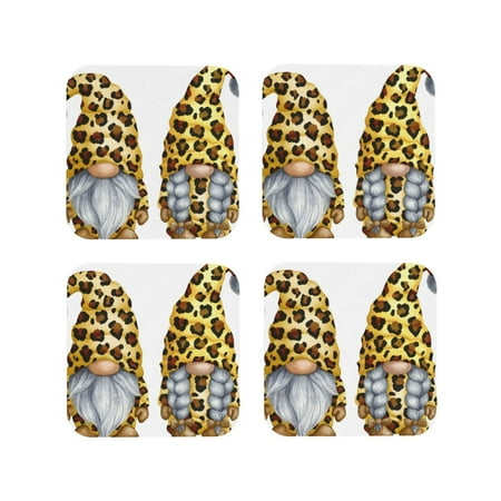 

Honeii Leopard Gnomes Print Leather Coaster Set of 4 Ideal for Safeguarding Your Furniture from Drinks Spills and Effortless Cleanup-Square