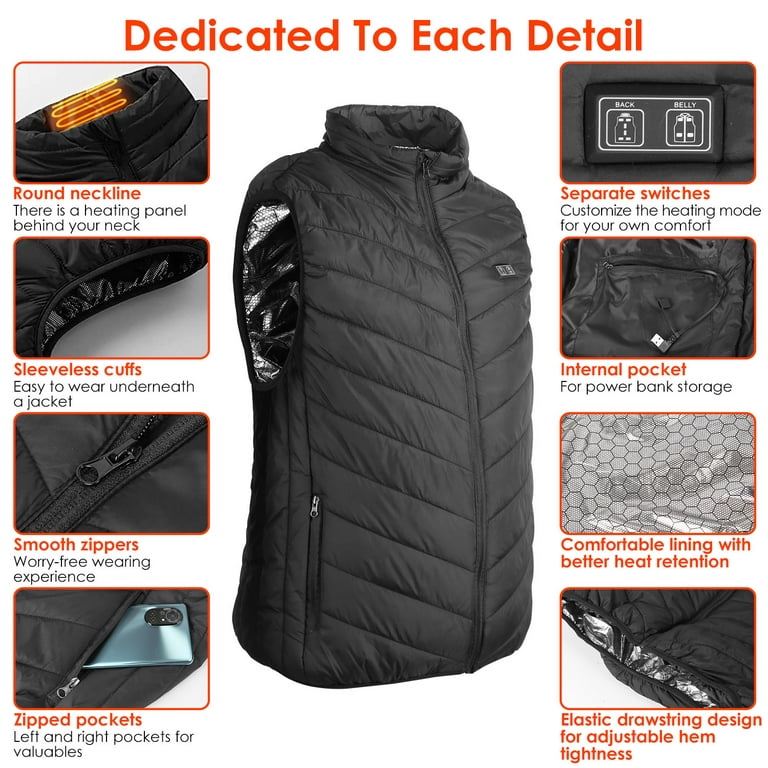  Yeah-hhi Heated Vest for Men/Women with Massage Function Warm  Coat 11 Heating Zones, 3 Controls for Skiing, Hiking,M,Black
