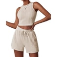 thumbnail image 3 of Trajes De Verano De 2 Piezas Conjunto de pantalones cortos de 2 piezas para damas Estilo casual Chaleco sin mangas Pantalones cortos Traje deportivo Cgtredaw Champán M para Mujer, 3 of 8