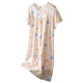 thumbnail image 1 of GPOECD Chemise de Nuit Basique pour Femme Robe de Sommeil Manches Courtes Col Rond Pyjama Décontracté pour Femmes Doux Imprimé pour l'Été Tenue d'Intérieur à la Maison 24_Pink, Taille Unique, 1 of 3