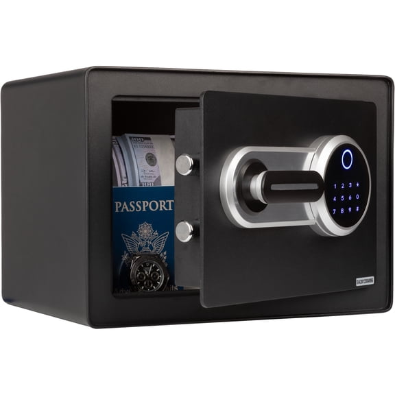Stalwart Biometric Safe Lock Box with Fingerprint Scanner and Keypad, Black