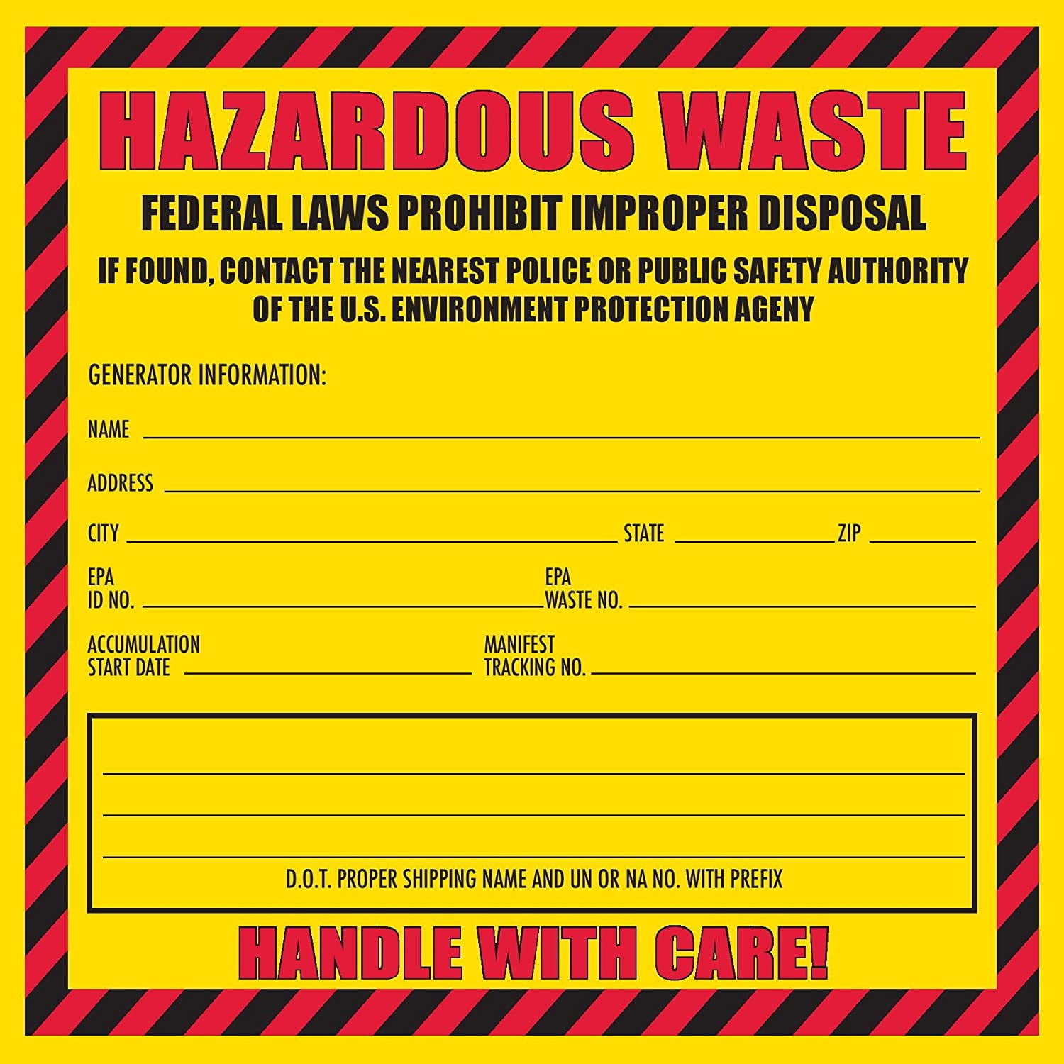 Hazardous Waste Label Pack of 25 6 x 6 