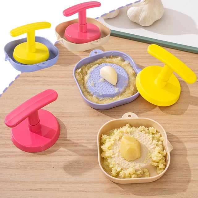 Plastic Presser Pink Plastic Garlic Ginger Grinder Rotary Press Tool for Kitchen with V-Shaped Spout(1-Piece) Rkxzt