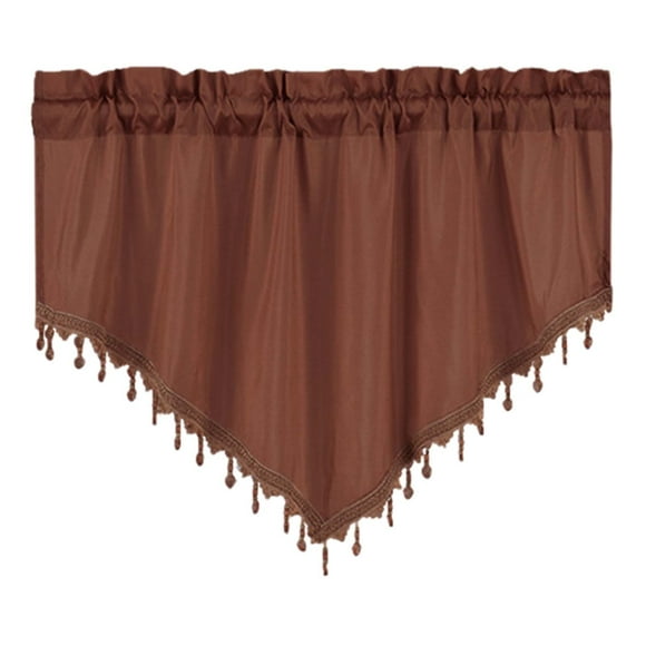 Macrame Sheer Windows Valance 51.1"W x 23.6"L, Scalloped Kitchen Curtain Triangular, Bathroom Swag Sheer with Rod Pocket, Short Valance Drape for Bedroom Living Room (Coffee)
