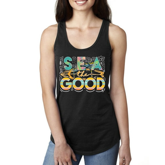 Wild Bobby Sea The Good Surfboard Sun Rise Good Vibes Nature Lover Women Racerback Tank Top, Black, Small