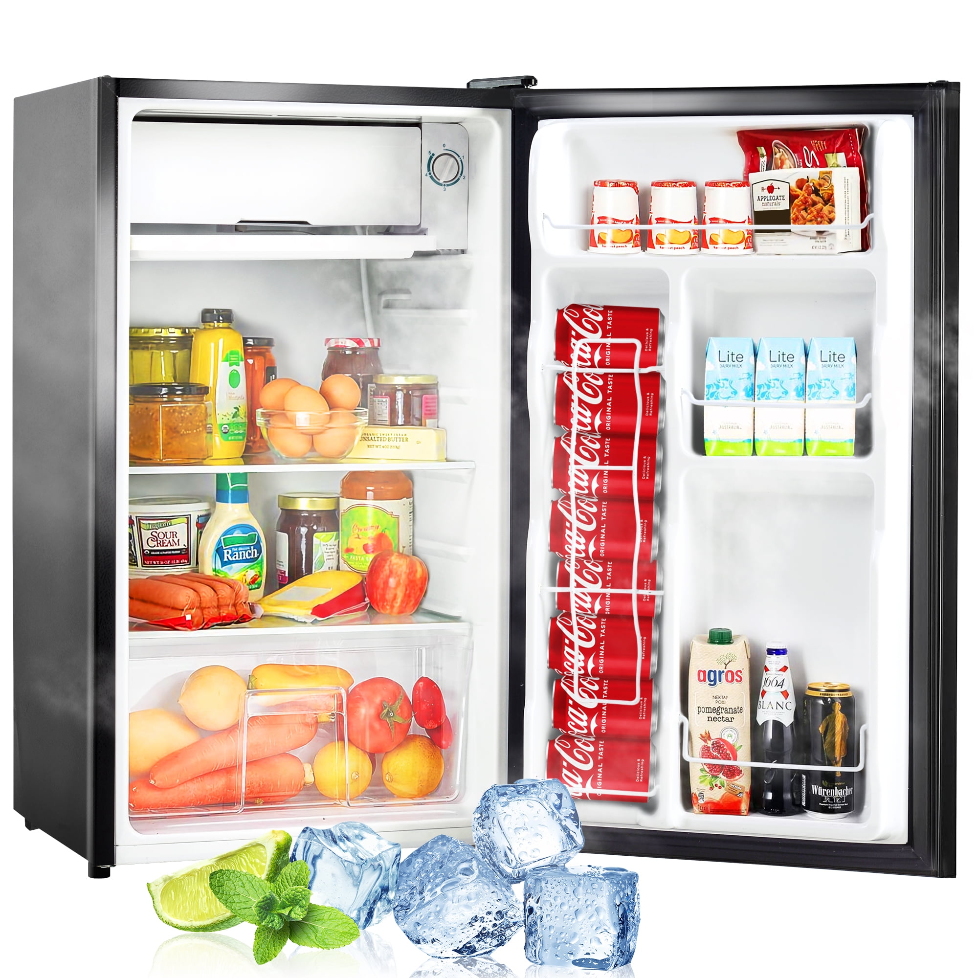 Mini Refrigerator Freezer 3.2 cu ft Fridge Compact Cooler Reversible Door Steel 