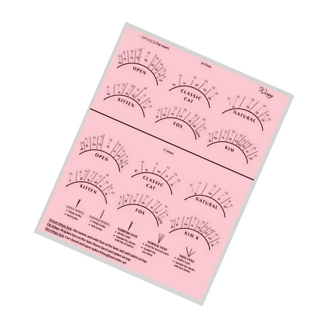 Cuadro de práctica Cuadro de mapeo de pestañas, Hoja de diámetro de extensión de pestañas, Entrenamiento de extensión de pestañas, Papel de ejercicio rosa