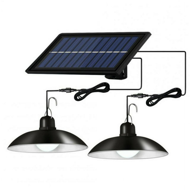 Single / Double Head Solar Chandelier Adjustable Brightness Lamp With Remote-controlled For Outdoor Indoor Garden Yard Lighting Double-head (warm light)