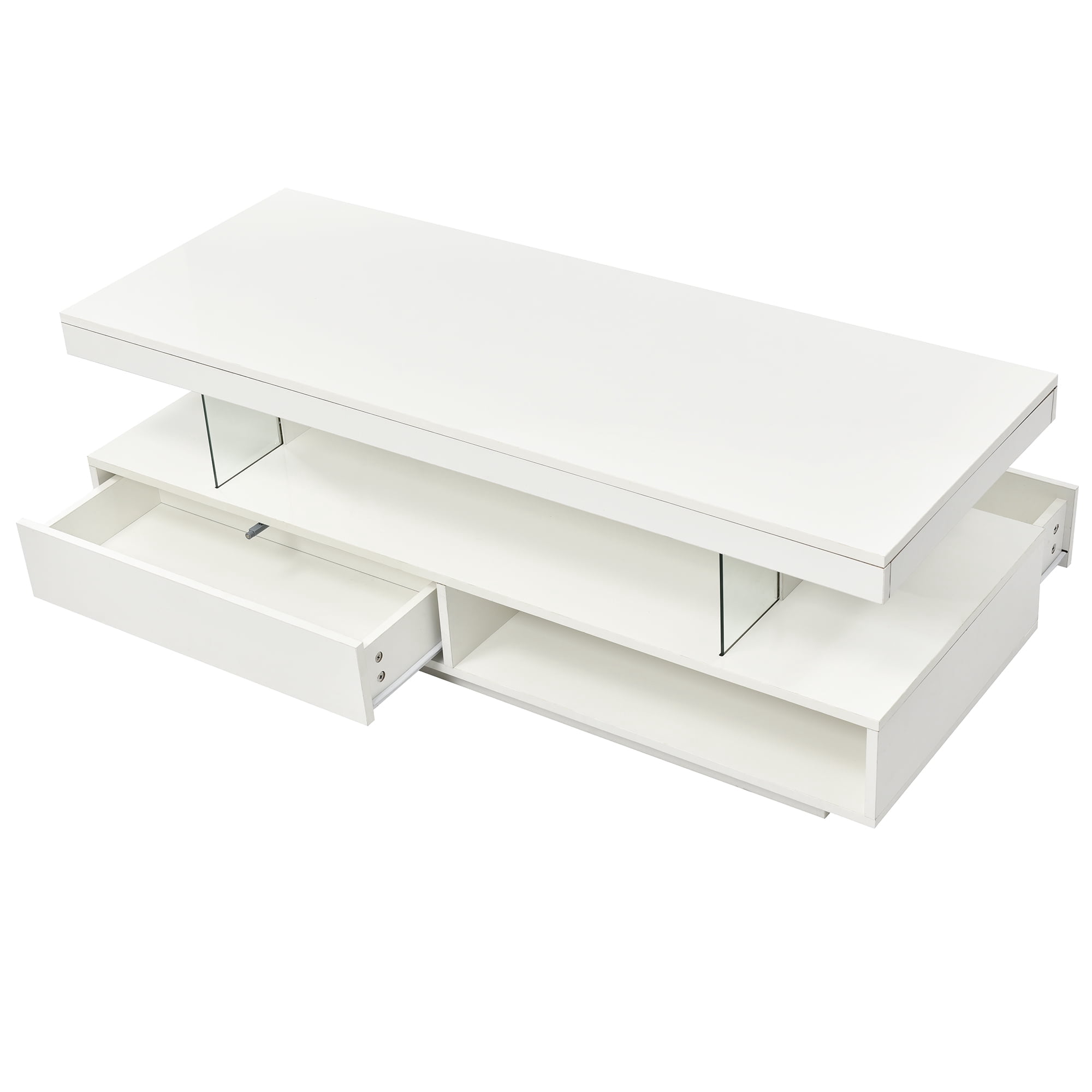 Euroco LED Coffee Table with Storage and Display Shelves, Modern Black Center Table with 2 Drawers and 16-Color LED Lights for Living Room