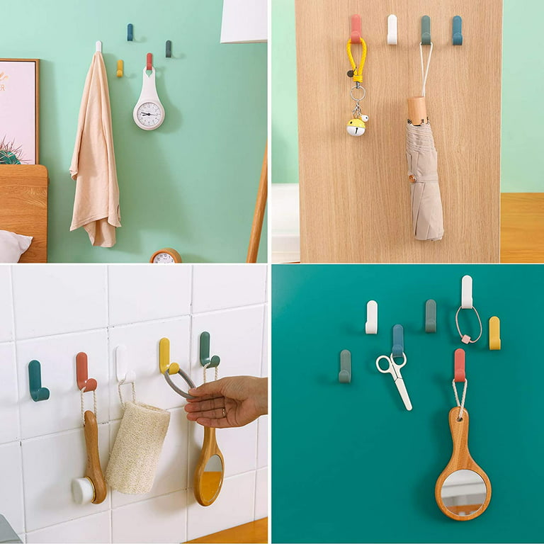 12Pcs Colorful Self Adhesive Hooks, Plastic Wall Hook, Heavy Duty Towel  Hooks, Towel Rack Coat Rack Hook for Bathroom, Bedroom, Kitchen, Office,  Door 