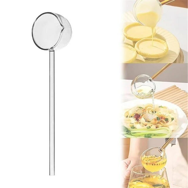 1 Pce Louche en Verre Résistante à la Chaleur, Louche à Soupe Ronde Claire à Long Manche pour le Service, Cuillère à Café en Verre Transparente Originale pour Remuer