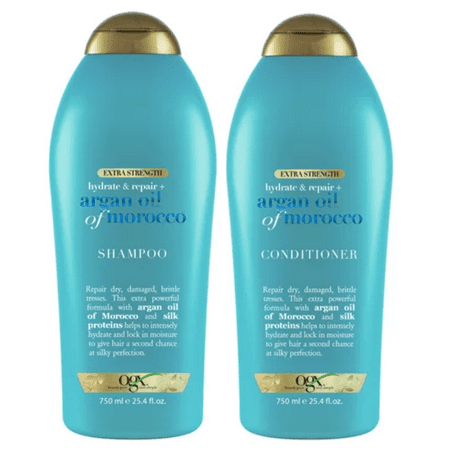 OGX Extra Strength Hydrate & Repair + Argan Oil of Morocco Nourishing Daily Shampoo and Conditioner Set, 25.4 fl oz