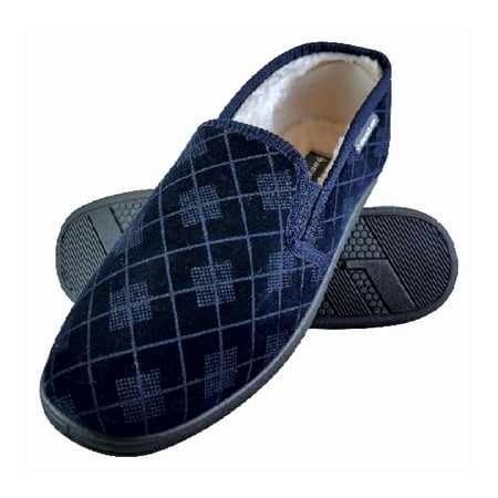 

Dunlop - Mens Plush Fur Lined Memory Foam Plaid Checked Moccasin Slippers with Hard Sole