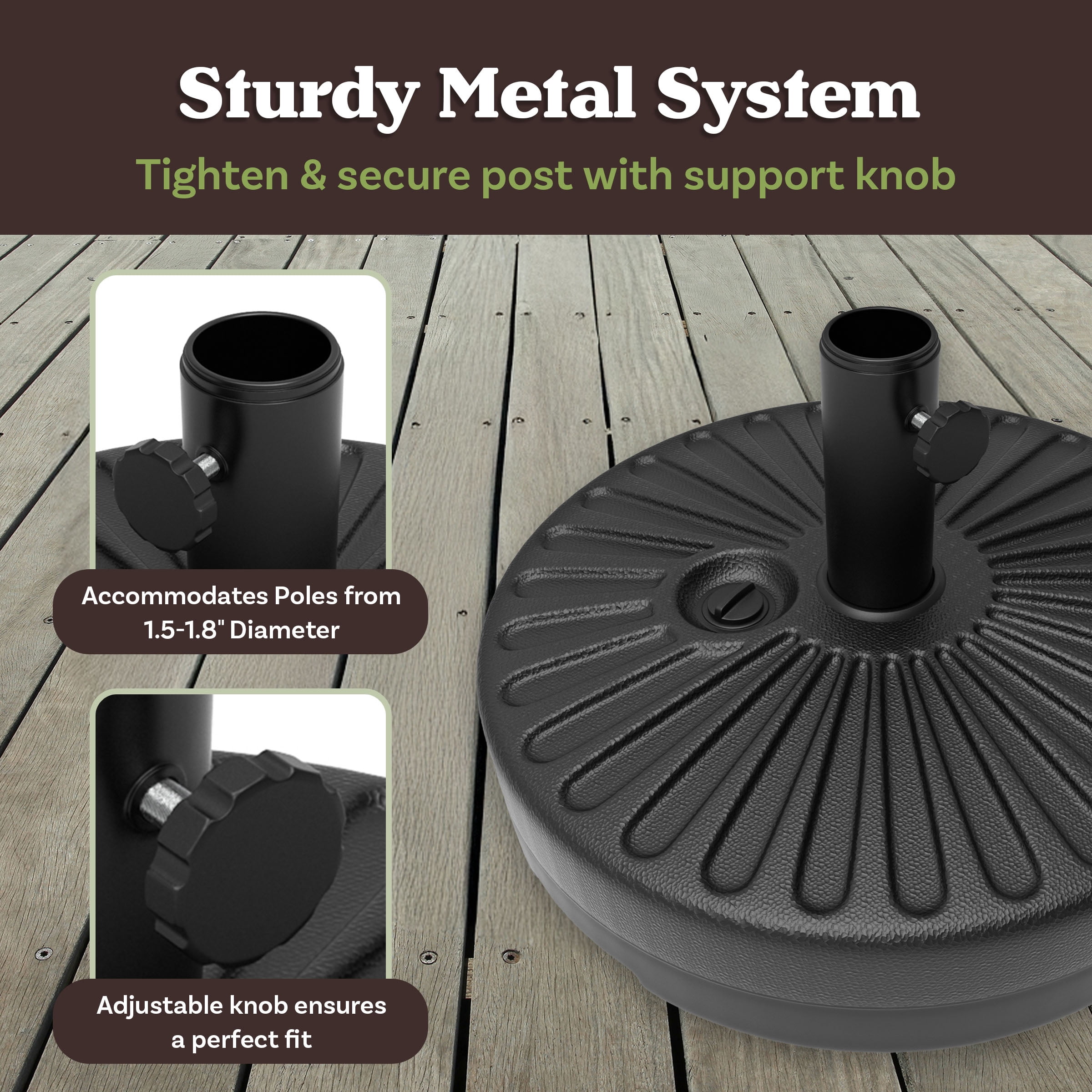Pure Garden 50lb Fillable Umbrella Base – Freestanding HDPE Patio Stand with Handle & Pole Lock, Black