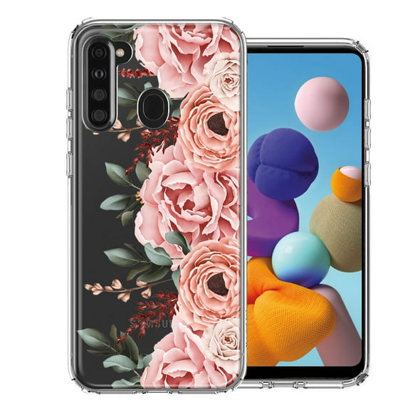 MUNDAZE Case For Samsung Galaxy A21 Blush Pink Peach Spring Flowers Peony Rose Phone Cover