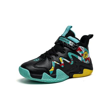 

Crocowalk Kids Sneakers Sport Running Shoe Non-Slip Basketball Shoes Fashion Durable Trainers Boys Lightweight Mid Top Black Blue 13C
