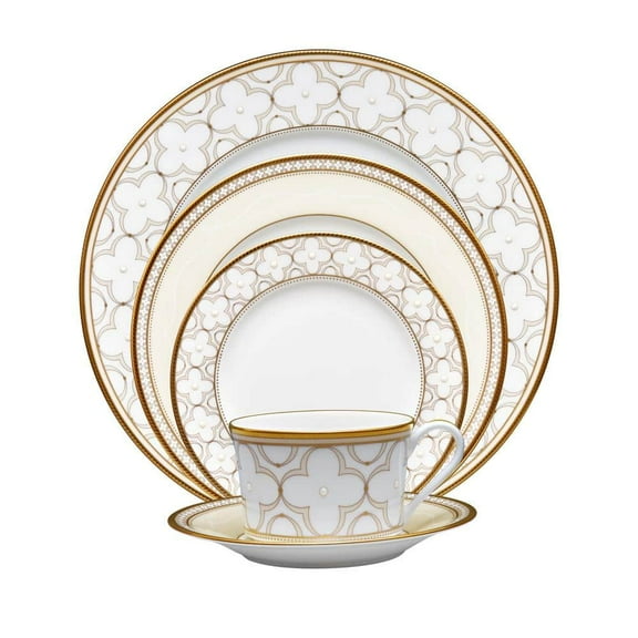Trefolio Gold 5-Piece (White) Bone China Place Setting, Service for 1