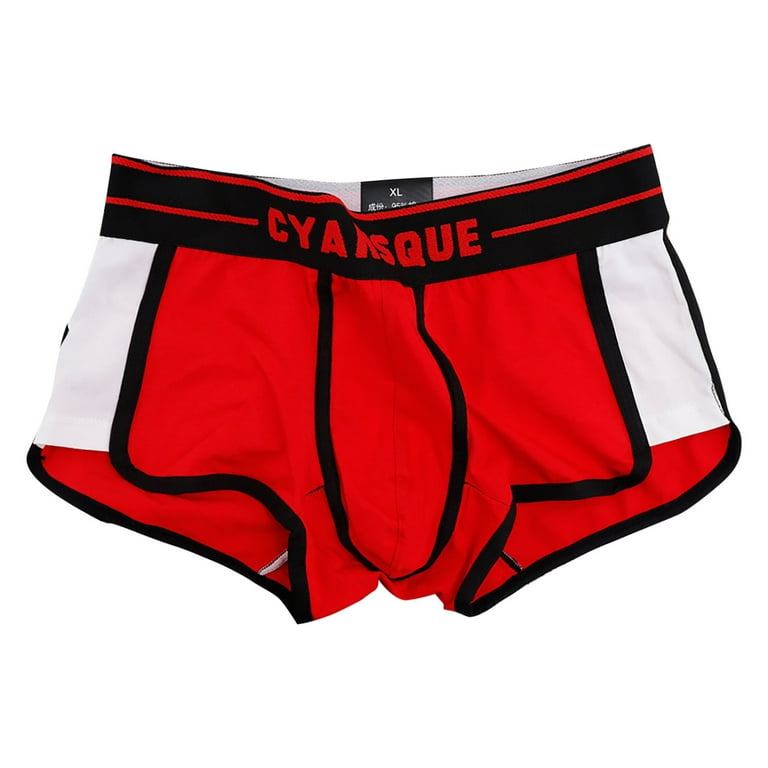 BIZIZA Mens Boxer Briefs Underwear 1 Pack Comfortable Color Block Cotton  Short Leg Plus Size Trunks for Men Red 2XL