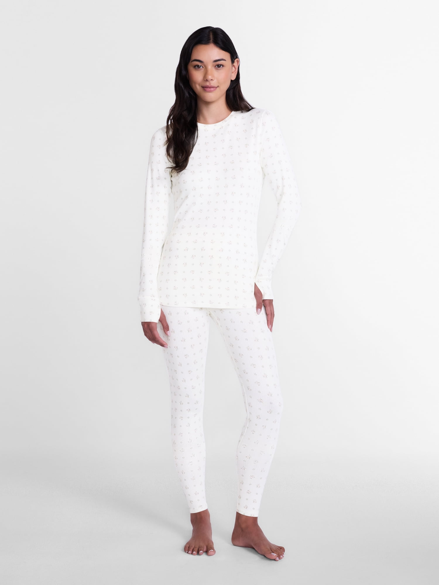 ClimateRight by Cuddl Duds Women's Pointelle Knit 2PC Top and Legging Thermal Base Layer Set, Sizes XS to 4X