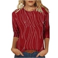 thumbnail image 2 of Blouse for Women Plus Size 3/4 Sleeve Round Neck Printed Shirts Casual Summer T-Shirts Red XXXL, 2 of 6