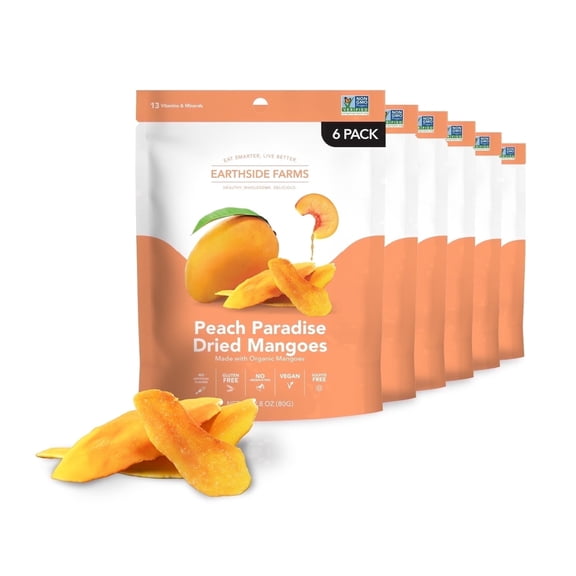 Earthside Farms Peach Paradise Dried Organic Mangoes, Dried Fruit 2.8 oz, 6 Pack