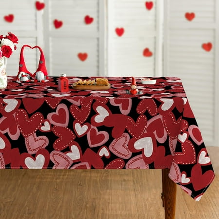 

Valentine s Day Tablecloth 60×60 Inch Square Red Love Hearts Black Washable Table Cover for Party Picnic Dinner Decor