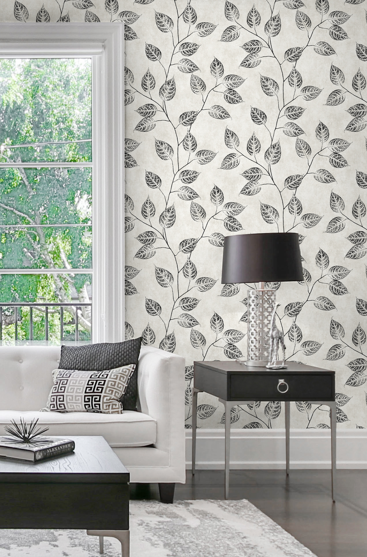 NextWall Contrast Leaf Silhouette Peel and Stick Wallpaper - 20.9 in. W x 18 ft. L Roll