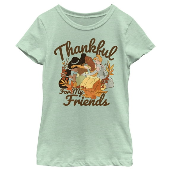 Girl's Disney Princesses Thankful for my Friends  Graphic Tee Mint Large