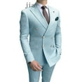 thumbnail image 6 of 2023 Casual Sky Blue Men Suits Double Brested  Lapel  Gold Button Groom Wedding Tuxedos Best 2 Pcs Blazers Jacket Pants Set, 6 of 7