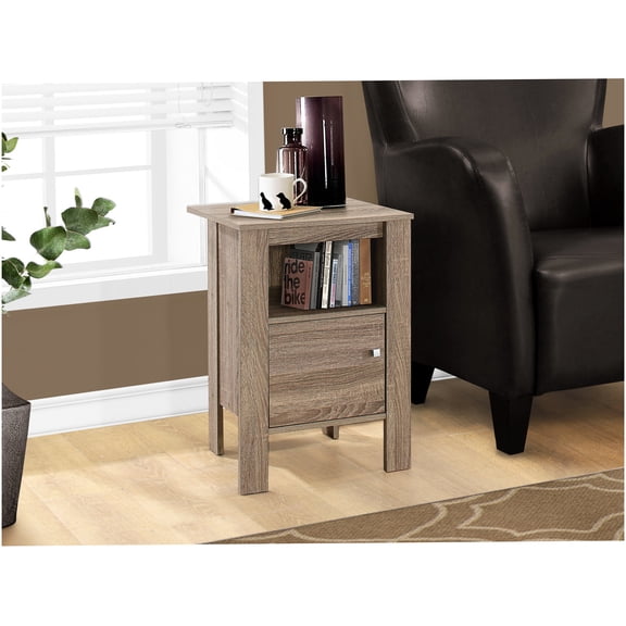 Taupe Transitional Accent Table with Storage Cabinet and Shelf for Living Room and Bedroom