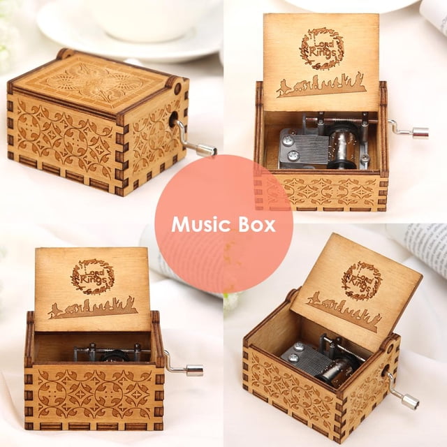 Caja de música tallada de madera con Melody Vintage Music Box Decoración del hogar Hermoso aparato musical tallado Hecho a mano para niñas para niños