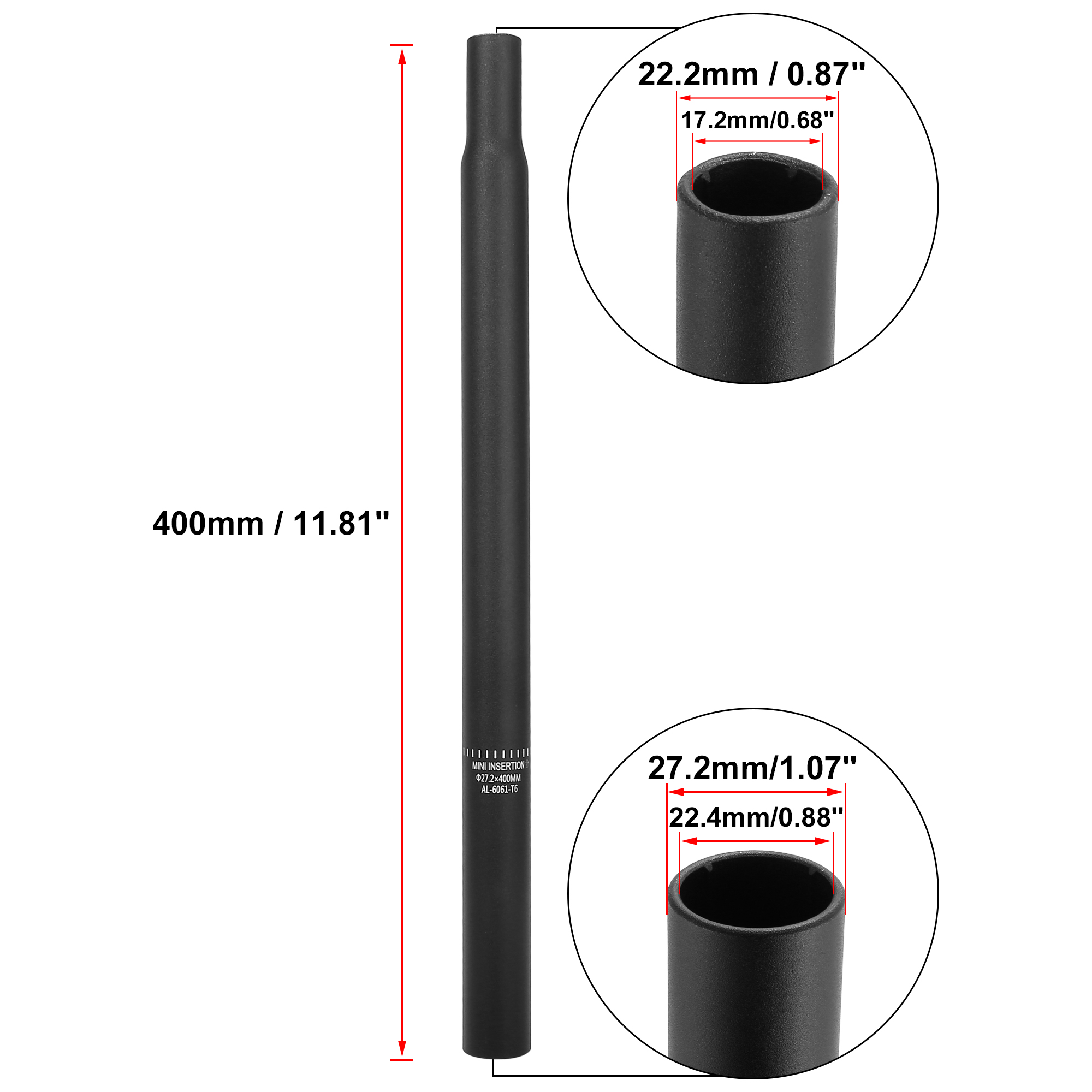 Universial 27.2x400mm Bicycle Seat Post Aluminum Alloy Seat Tube without Scale