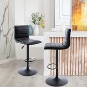 Bar Stools Set of 2, 360° Swivel Modern Square Bar Stool with Back, PU Leather Adjustable Height BarStools for Kitchen Dining Cafe, Black