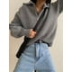 thumbnail image 5 of Suéteres de moda para mujer 2024, suéteres holgados con diseño de cremallera, suéteres casuales de cuello alto sólido, suéter de punto rosa grueso para mujer de invierno, 5 of 5