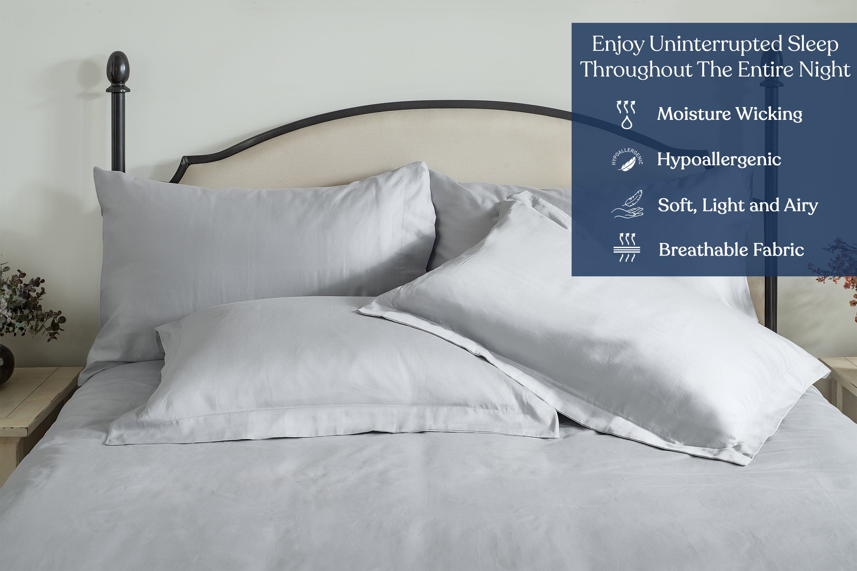 Delara 400TC Organic Cotton California King Sheet Set, GOTS Certified, Ultra Soft Long Staple, Deep Pocket, Breathable & Silky, Light Grey