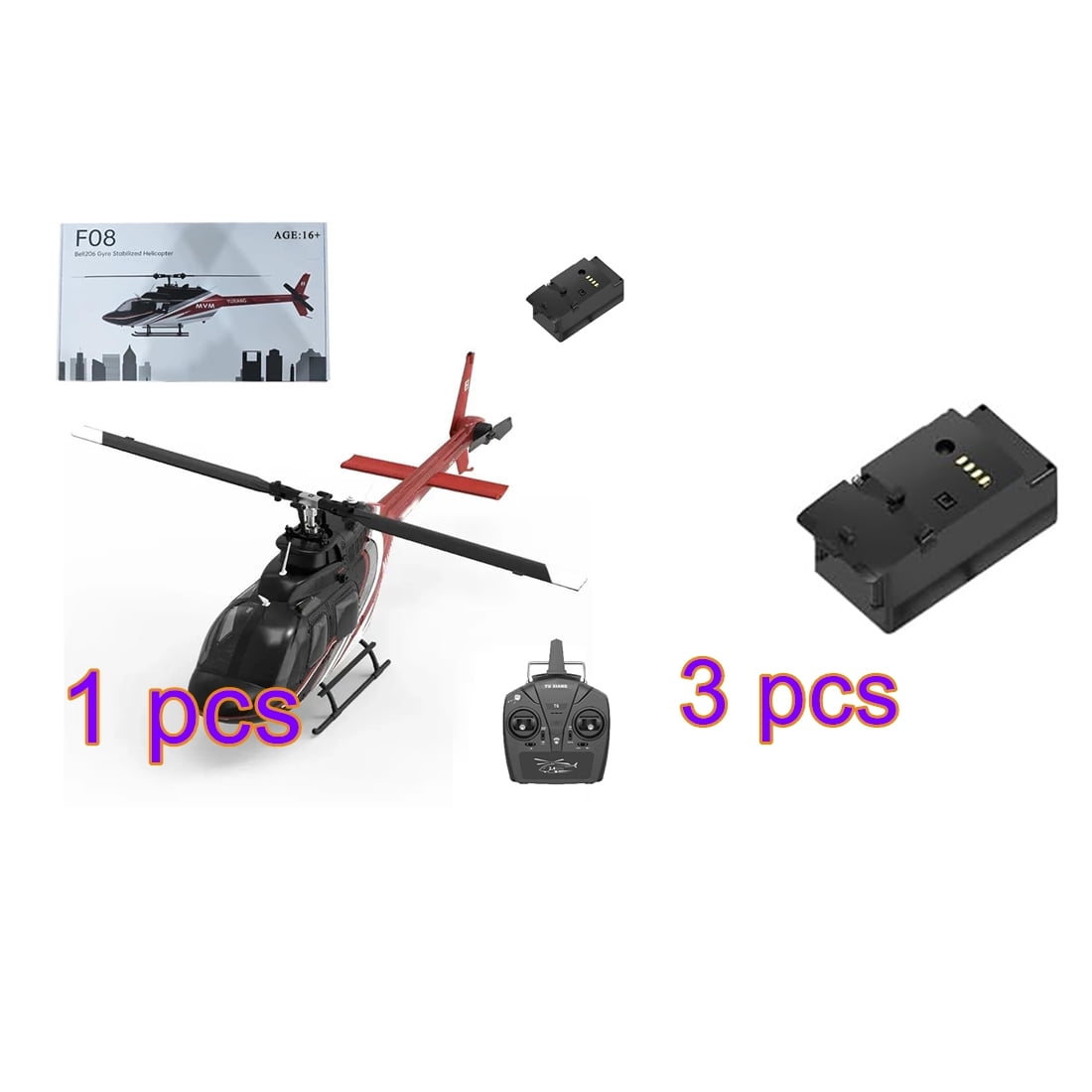 YUXIANG F08 Bell 206 Remote Control Helicopter for Adults, 1/27 Scale 2.4G 6CH Brushless Direct-Drive 3D/6G RC Helicopter with 6-Axis Gyroscope, Altitude Hovering & Optical Flow Positioning - RTF