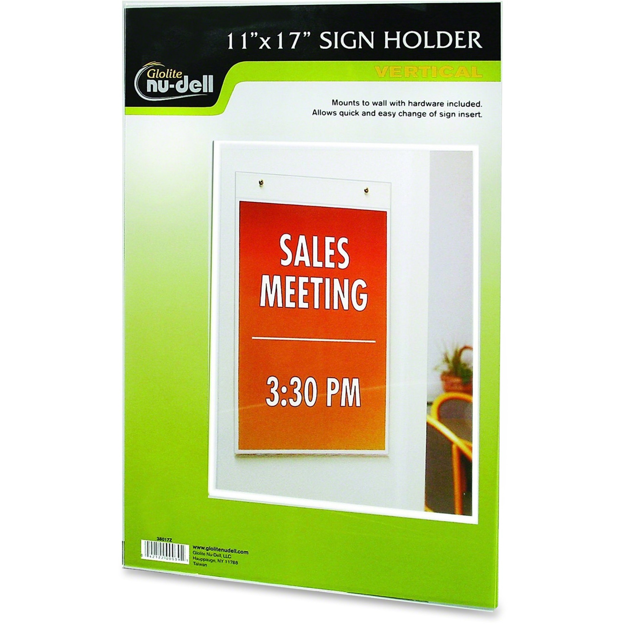 NuDell Clear Plastic Sign Holder, Wall Mount Picture Frame, 11 x 17