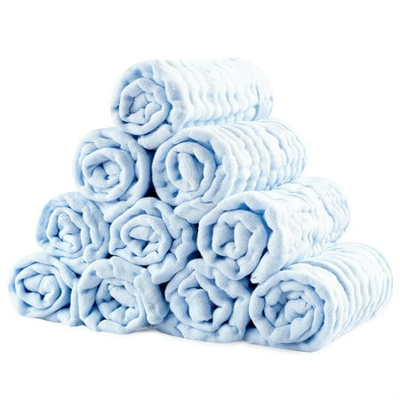 

10PCS 6 Layers Muslin Cotton Baby Bibs Soft Baby Towels Baby Face Towel Handkerchief Bathing Feeding Face Washcloth Wipe Burp Cloths-Blue