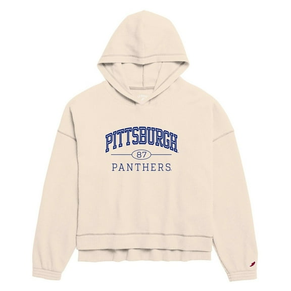 Women's League Collegiate Wear Cream Pitt Panthers Waffle Oversized Long Sleeve Hoodie T-Shirt