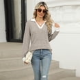 thumbnail image 2 of SWSMCLT Women's Long Sleeve Pullover Sweater Soft Pullover Loose Spring Spandex Top Warm Fashion Casual V Neck Cozy Work Khaki Large, 2 of 5
