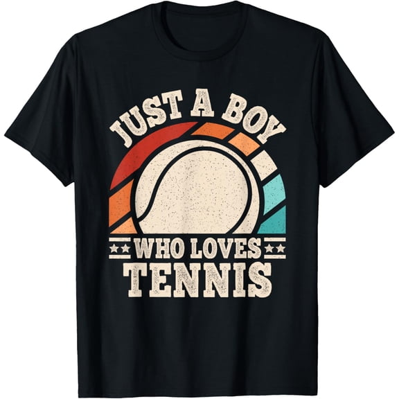 Just A Boy Who Loves Tennis Retro Tennis Boys Kids Funny Creative Graphic T-Shirt