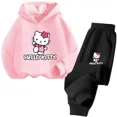 thumbnail image 2 of Conjunto de 2 piezas de sudadera y pantalones con estampado de dibujos animados de Hello Kitty Kawaii para primavera y otoño, ropa para niños de 2 a 14 años, chándal de moda, 2 of 5