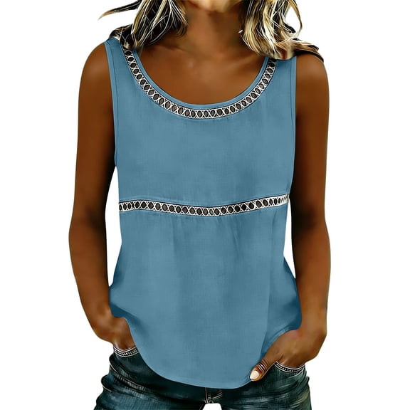 Bosfbaoi Tank Tops for Women Sleeveless Lace Trim Scoop Neck Blouses Loose Fit Casual Summer Tops