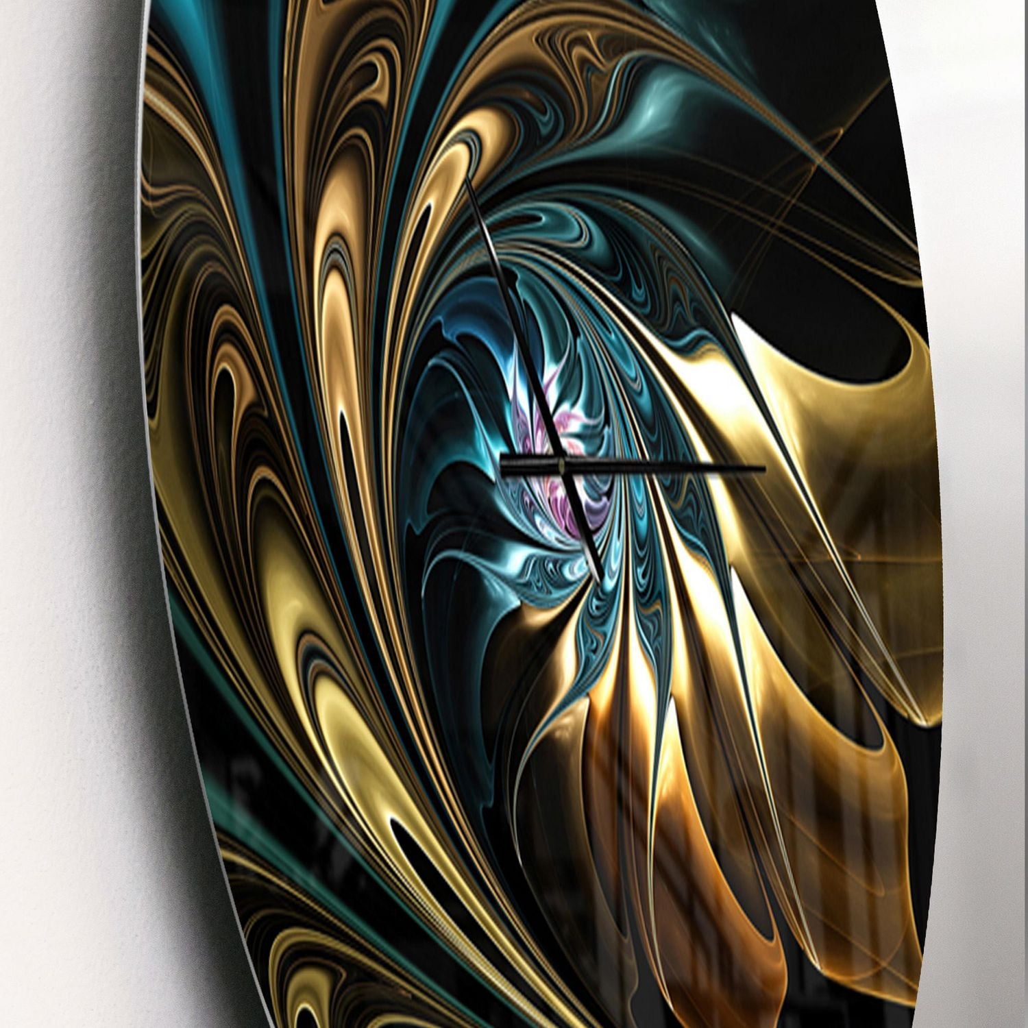 Designart Fleur fractale bleu marron en noir horloge murale