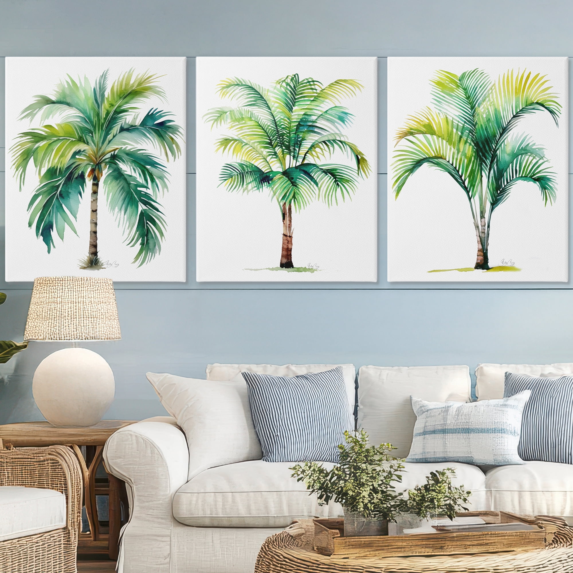 Stupell Industries Exotic Lagoon Palms 3 Piece Canvas Wall Art Set, design by Shelly Craig