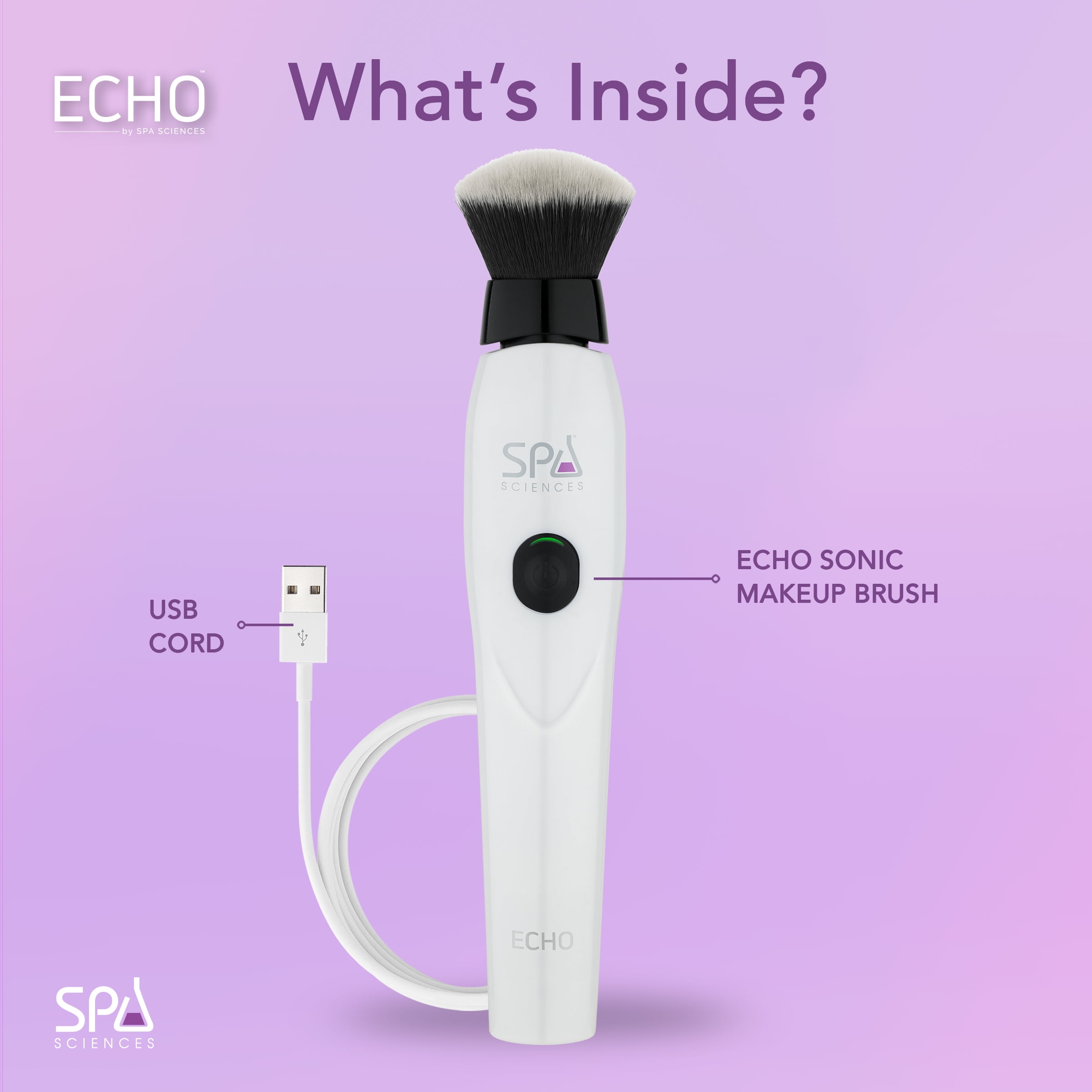 Spa Sciences ECHO, Rechargeable Sonic Makeup Brush for Airbrush Finish, White