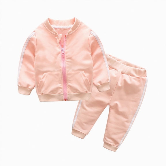 Xudanell Unisex Tracksuit Baby Girls Clothes Cotton Long Sleeve Zipper Sweatshirt Jacket Pants (Pink, 3-4 Years)