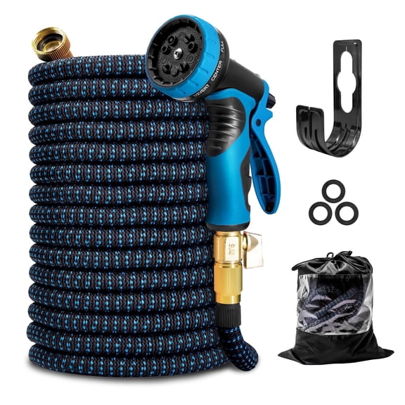 Kotto 150 ft Flexible Garden Hose, Water Hose for Outside with 10 Spray Nozzles, Brass Connector, Leak-Proof, Blue