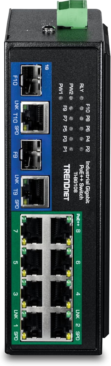 TRENDnet TI-BG108, 10-Port Industrial Gigabit 400W PoE++ DIN-Rail Switch