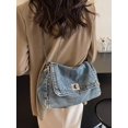 thumbnail image 2 of REMANLAND Women's Denim Shoulder Bag with Chain Strap and Turn-Lock Flap, Blue, 2 of 10